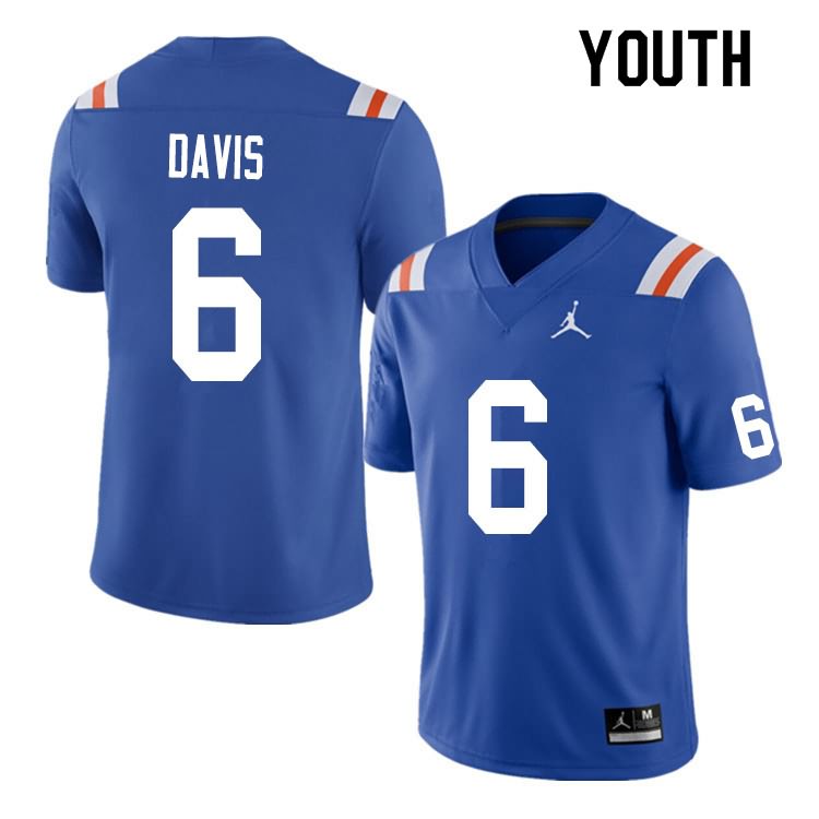 NCAA Florida Gators Shawn Davis Youth #6 Nike Blue Throwback Stitched Authentic College Football Jersey OMW6264BA